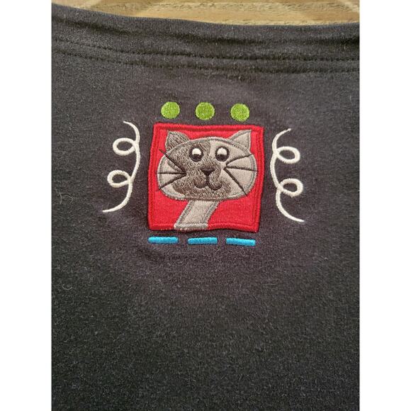 Vintage 80s Bechamel Patchwork Cat Lady XL Womens Black Cotton T-Shirt - Picture 5 of 5